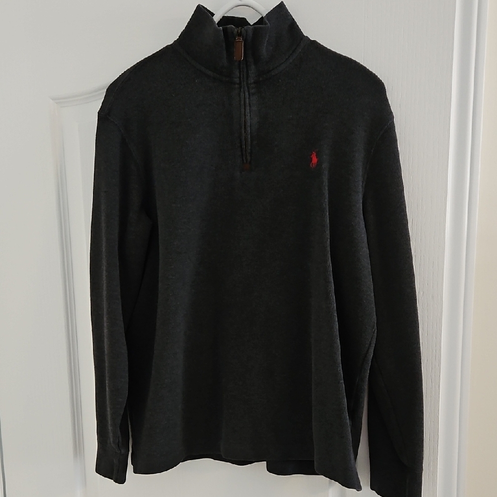 Polo Ralph Lauren Charcoal Quarter Zip-Up Sweater with Red Logo